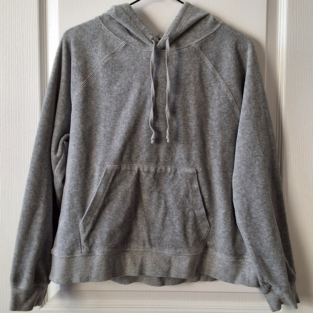 J.Crew S Velour Hoodie Relaxed Front Pocket Comfort Loungewear Minimalist Casual